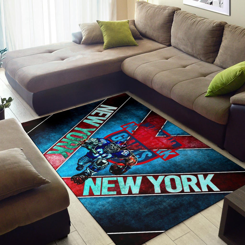 New York Giants American Football Team Area Rug Muscle Player Holding Rugby And Running Rugs Home Decor