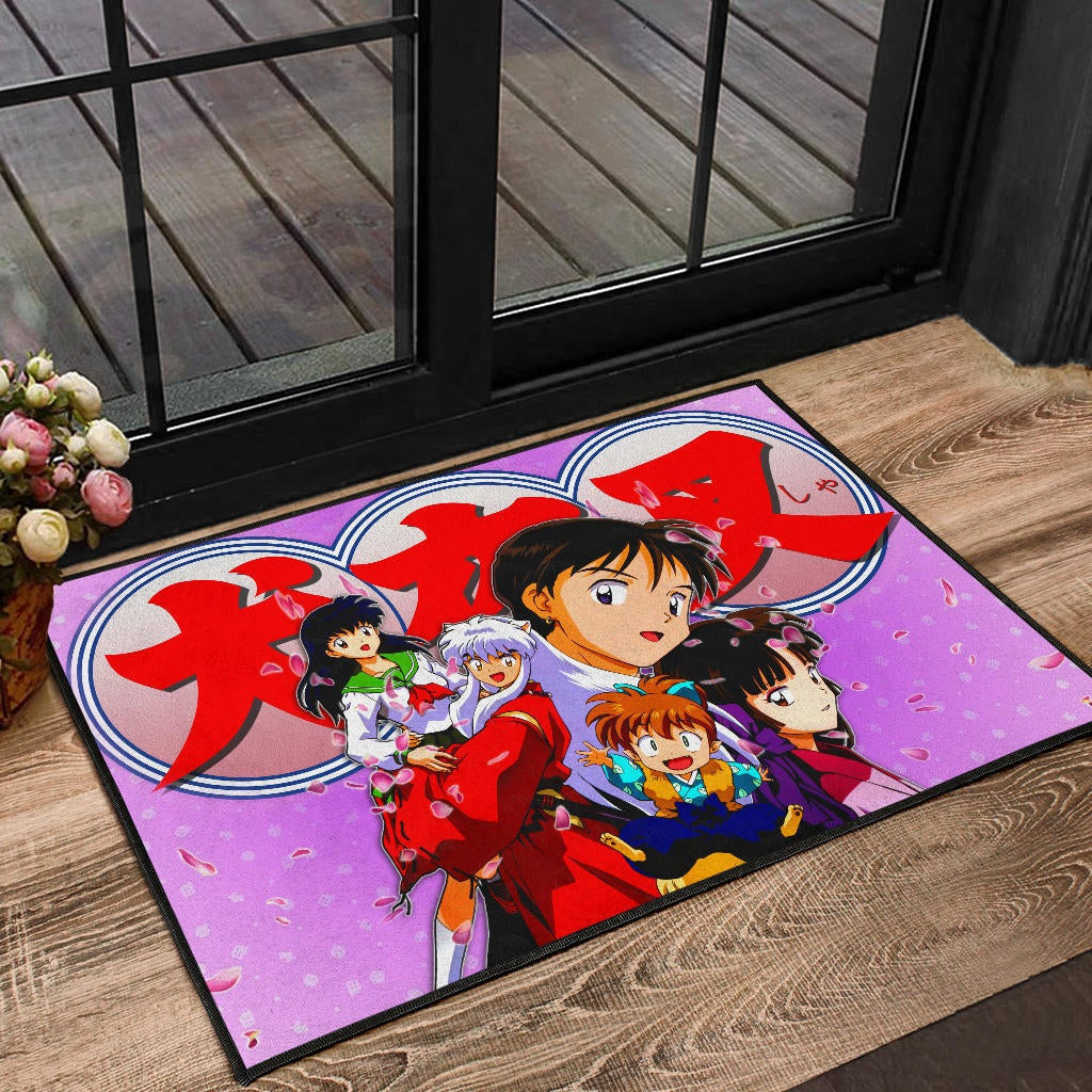 Inuyasha Anime Door Mat Inuyasha Kagome And The Gang Sakura Blossom Pink Door Mat Home Decor