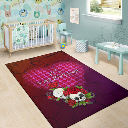 Valentine Area Rug - Skulls With Roses Flower Heart It's Valentine Rugs Home Decor