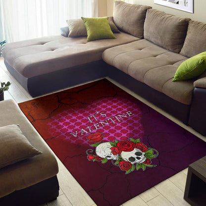 Valentine Area Rug - Skulls With Roses Flower Heart It's Valentine Rugs Home Decor