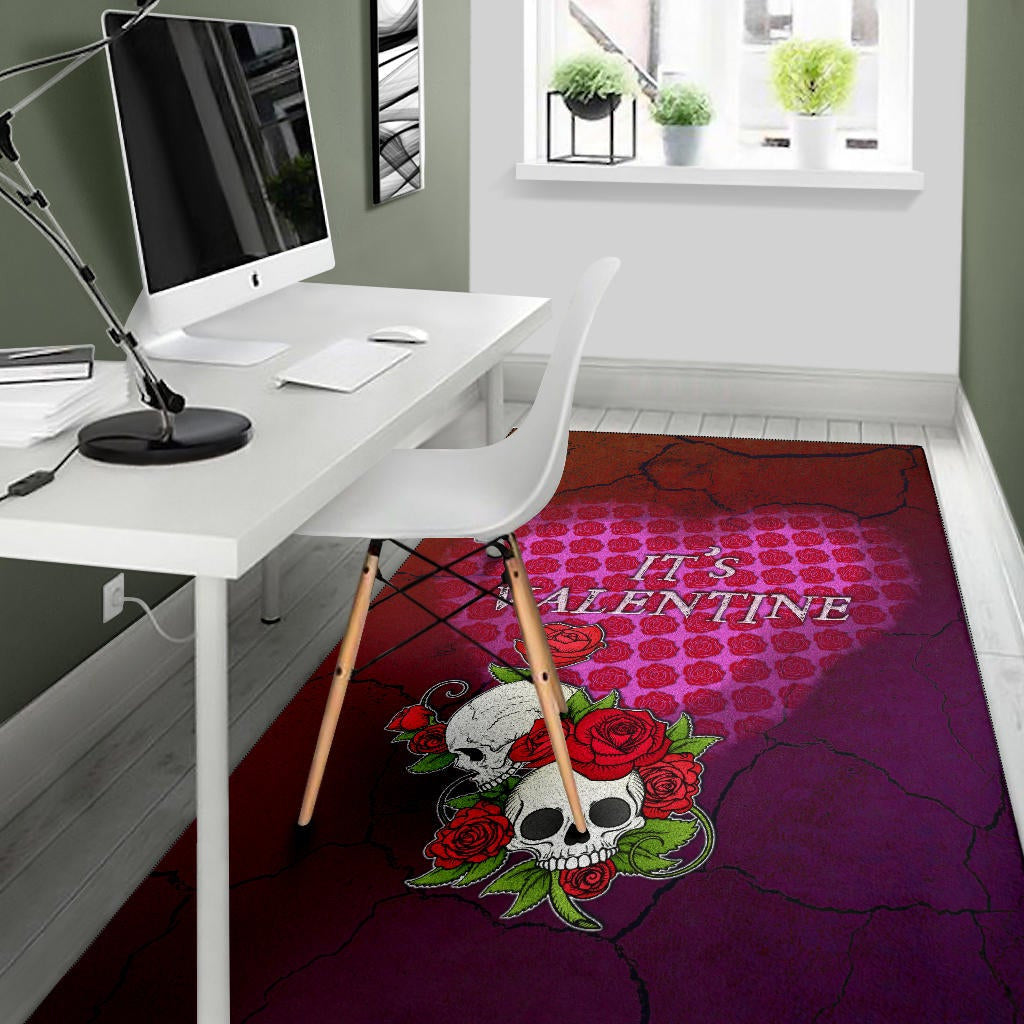 Valentine Area Rug - Skulls With Roses Flower Heart It's Valentine Rugs Home Decor