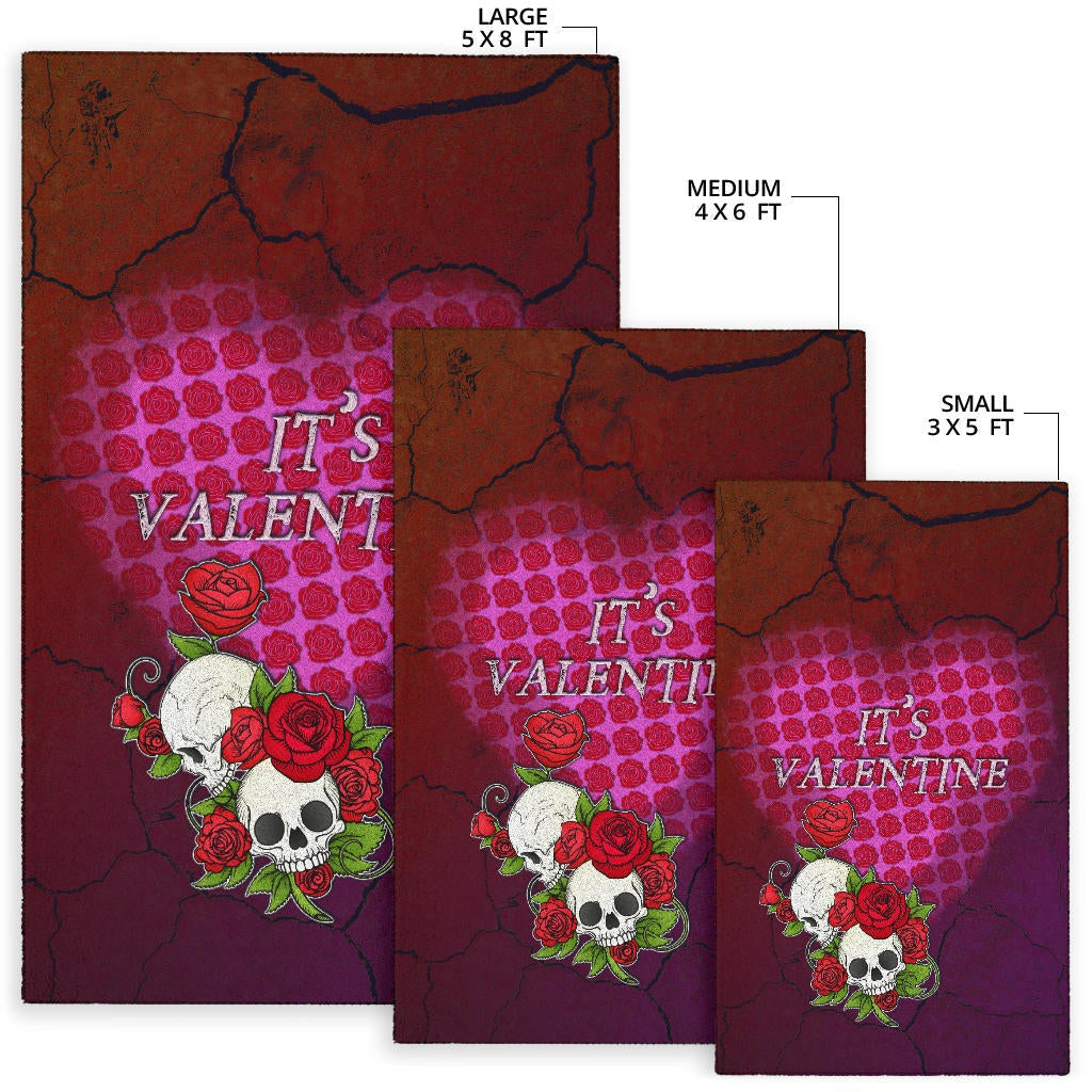 Valentine Area Rug - Skulls With Roses Flower Heart It's Valentine Rugs Home Decor