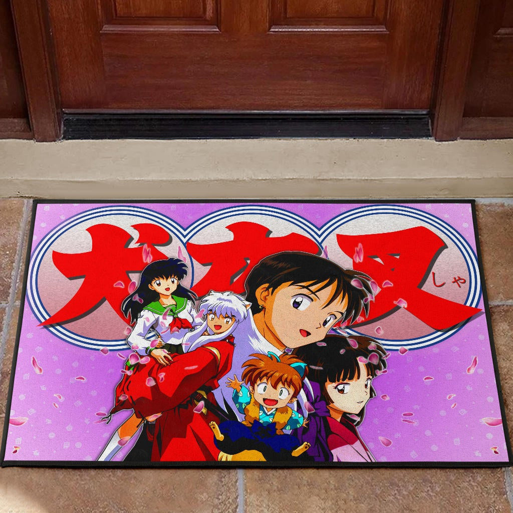 Inuyasha Anime Door Mat Inuyasha Kagome And The Gang Sakura Blossom Pink Door Mat Home Decor