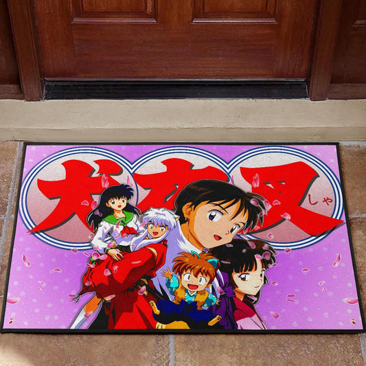 Inuyasha Anime Door Mat Inuyasha Kagome And The Gang Sakura Blossom Pink Door Mat Home Decor