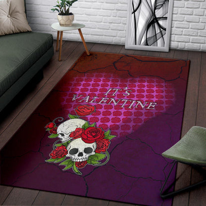 Valentine Area Rug - Skulls With Roses Flower Heart It's Valentine Rugs Home Decor