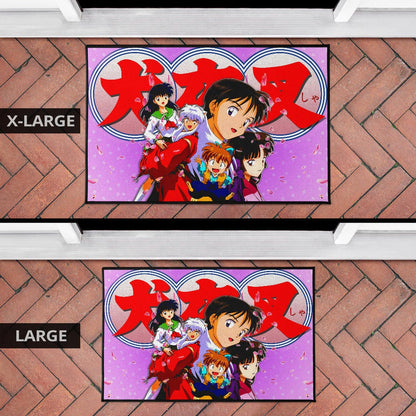 Inuyasha Anime Door Mat Inuyasha Kagome And The Gang Sakura Blossom Pink Door Mat Home Decor