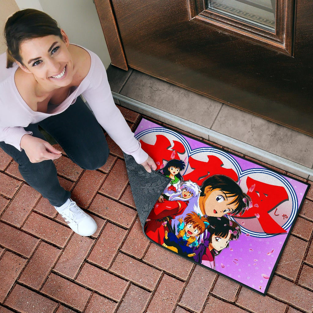 Inuyasha Anime Door Mat Inuyasha Kagome And The Gang Sakura Blossom Pink Door Mat Home Decor