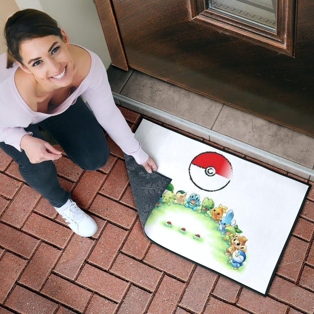 Pokemon Anime Door Mat Pokeball Chibi Tiny Pokemon Gather Round Door Mat Home Decor