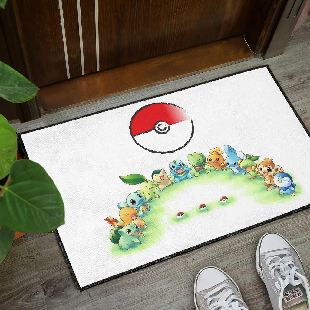Pokemon Anime Door Mat Pokeball Chibi Tiny Pokemon Gather Round Door Mat Home Decor