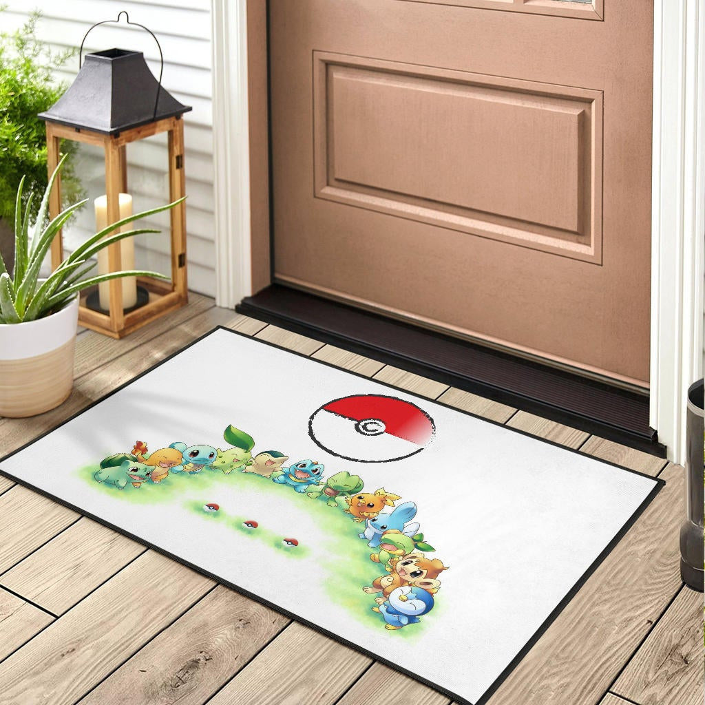 Pokemon Anime Door Mat Pokeball Chibi Tiny Pokemon Gather Round Door Mat Home Decor