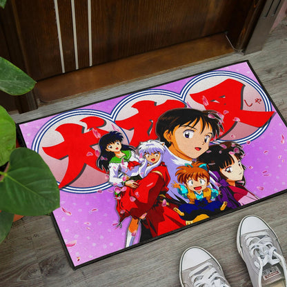 Inuyasha Anime Door Mat Inuyasha Kagome And The Gang Sakura Blossom Pink Door Mat Home Decor