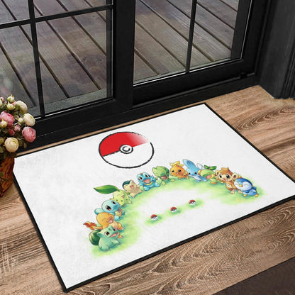 Pokemon Anime Door Mat Pokeball Chibi Tiny Pokemon Gather Round Door Mat Home Decor