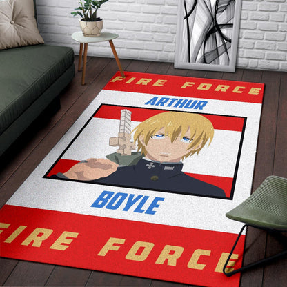 Fire Force Anime Area Rug Arthur Boyle Long Hair Fire Minimal Artwork Rugs Home Decor