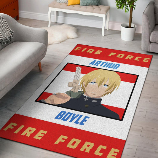 Fire Force Anime Area Rug Arthur Boyle Long Hair Fire Minimal Artwork Rugs Home Decor
