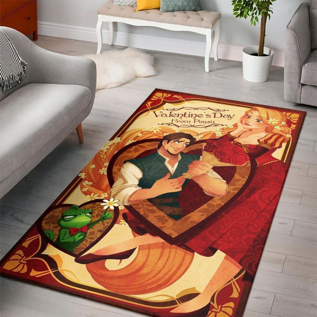 Disney Movies Rectangle Rug | Tangled Disney Princess Characters Living Room Cartoon Floor Carpet