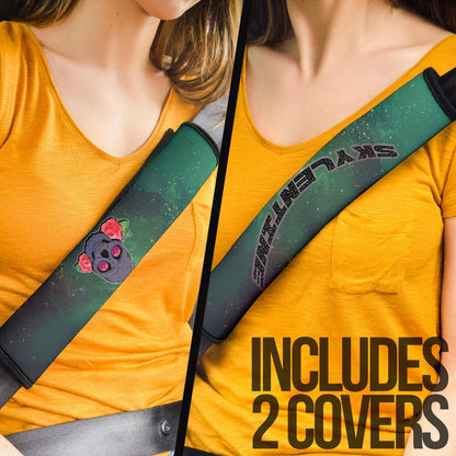 Valentine Seat Belt Covers - Skull With Roses Green Galaxy Sky Skylentine Belt Covers