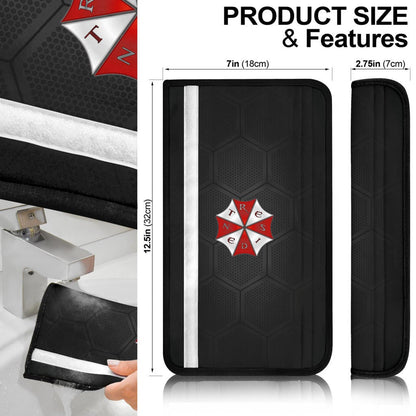 Resident Evil Game Seat Belt Covers - Umbrella Corporation Symbol With Text Lock Down Belt Covers