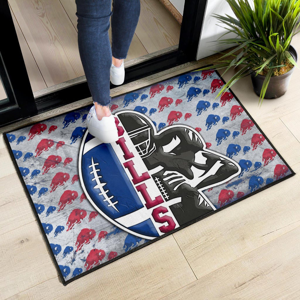 Buffalo Bills American Football Team Door Mat Human Shield With Rugby Ball Buffalo Silhouette Patterns Door Mat Home Decor
