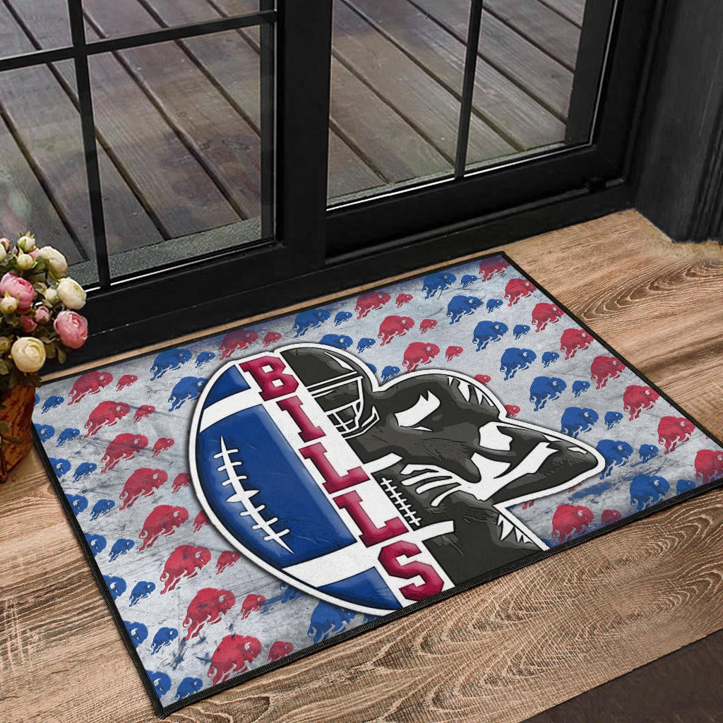 Buffalo Bills American Football Team Door Mat Human Shield With Rugby Ball Buffalo Silhouette Patterns Door Mat Home Decor