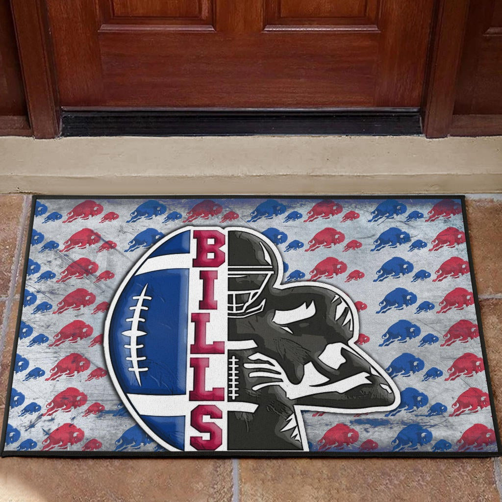 Buffalo Bills American Football Team Door Mat Human Shield With Rugby Ball Buffalo Silhouette Patterns Door Mat Home Decor