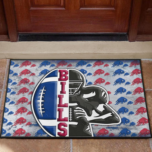 Buffalo Bills American Football Team Door Mat Human Shield With Rugby Ball Buffalo Silhouette Patterns Door Mat Home Decor