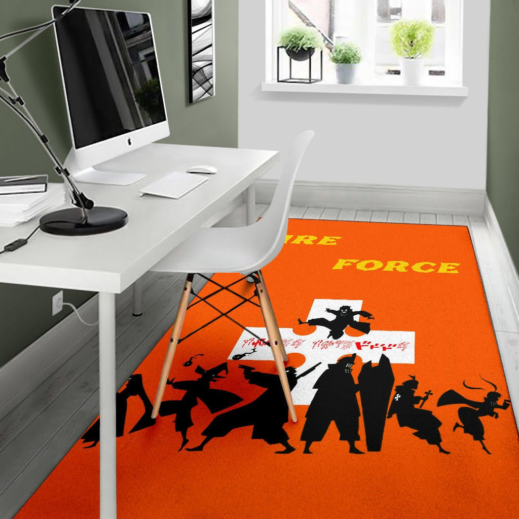 Fire Force Anime Area Rug Characters Silhouette Fighting Orange Yellow Text Rugs Home Decor