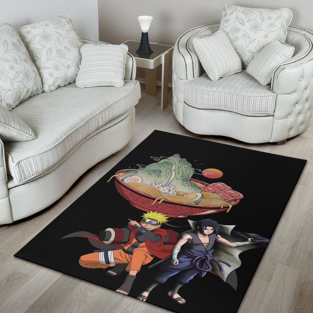 Naruto Anime Area Rug - Naruto Sage Mode With Sasuke Take Off Cloak Ramen Rugs Home Decor