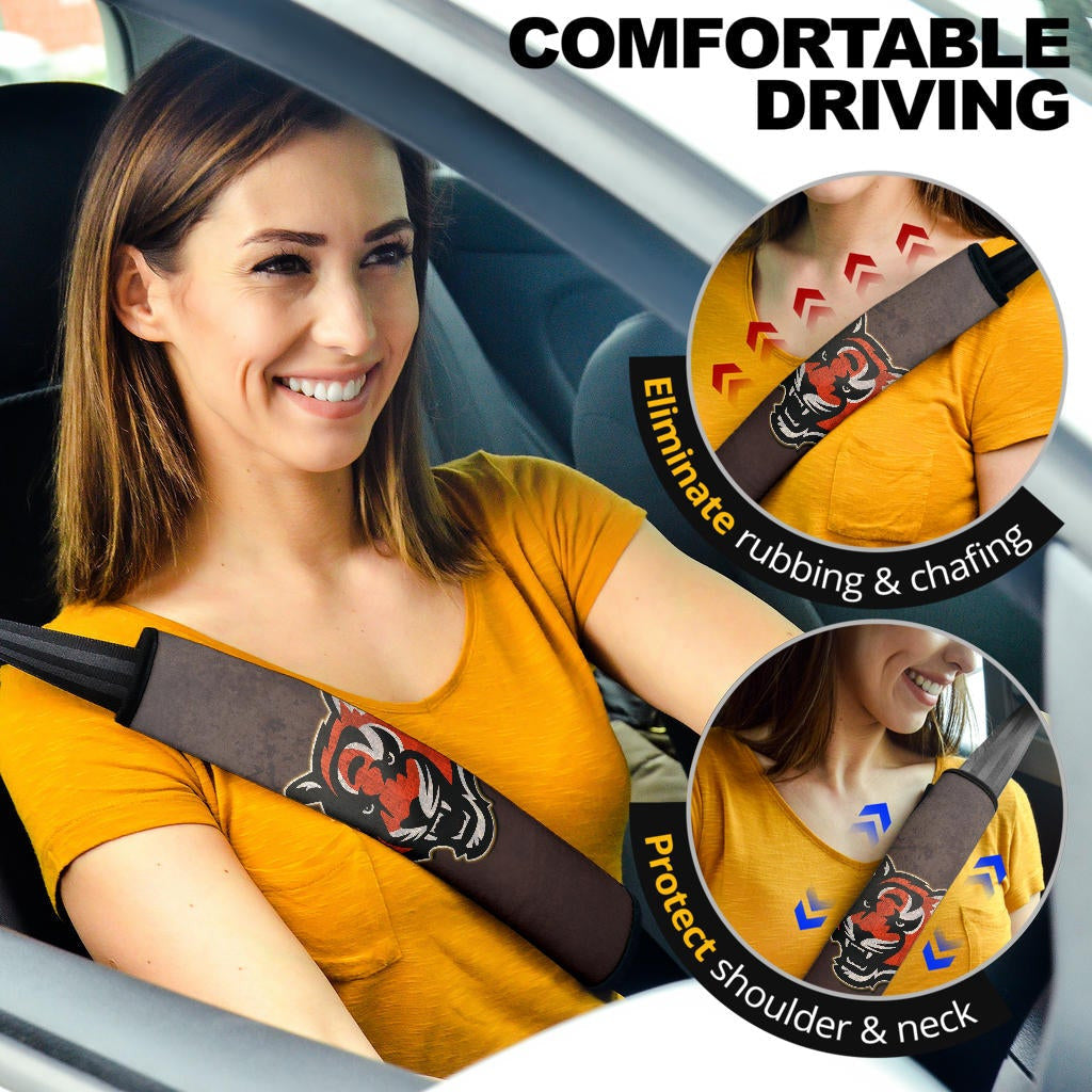 Cincinnati Bengals American Football Team Seat Belt Covers Bengal Head Grr Text Patterns Background Belt Covers