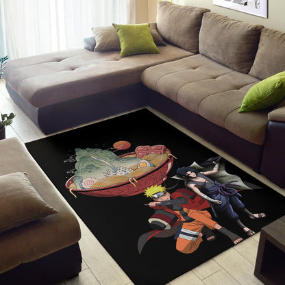 Naruto Anime Area Rug - Naruto Sage Mode With Sasuke Take Off Cloak Ramen Rugs Home Decor