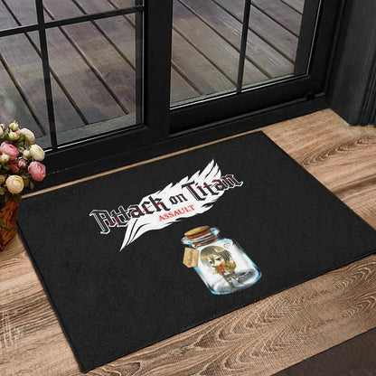 Attack On Titan Anime Door Mat - Mikasa Ackerman In Jar Bottle Trap Door Mat Home Decor