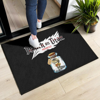 Attack On Titan Anime Door Mat - Mikasa Ackerman In Jar Bottle Trap Door Mat Home Decor