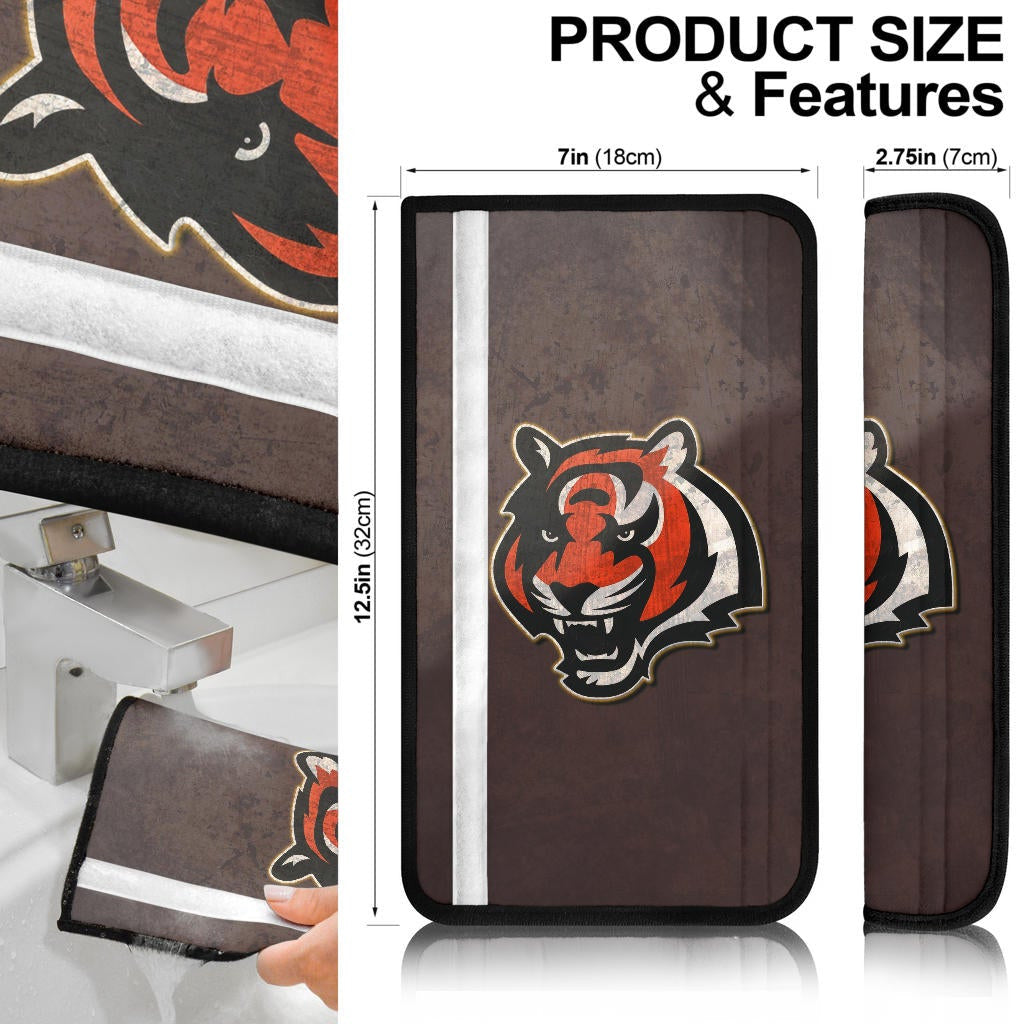 Cincinnati Bengals American Football Team Seat Belt Covers Bengal Head Grr Text Patterns Background Belt Covers