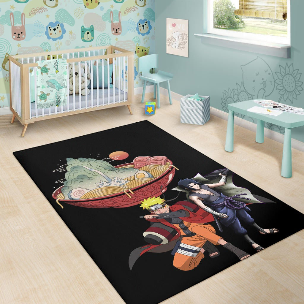 Naruto Anime Area Rug - Naruto Sage Mode With Sasuke Take Off Cloak Ramen Rugs Home Decor