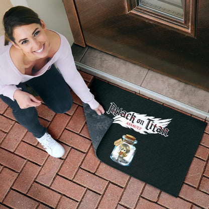 Attack On Titan Anime Door Mat - Mikasa Ackerman In Jar Bottle Trap Door Mat Home Decor