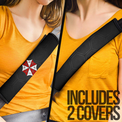 Resident Evil Game Seat Belt Covers - Umbrella Corporation Symbol With Text Lock Down Belt Covers