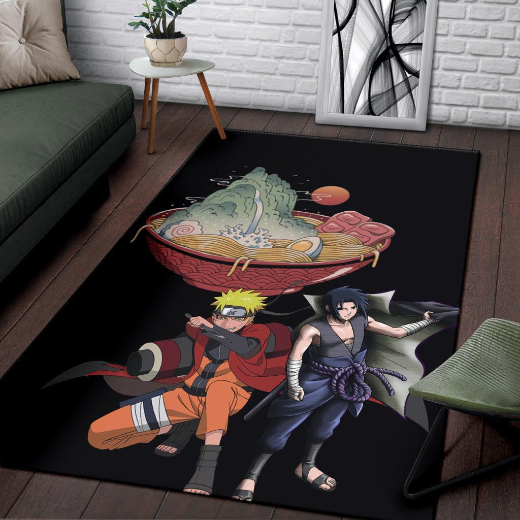 Naruto Anime Area Rug - Naruto Sage Mode With Sasuke Take Off Cloak Ramen Rugs Home Decor