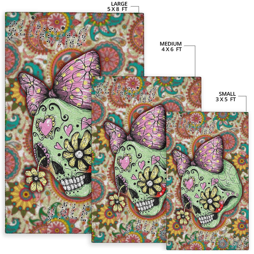 Valentine Area Rug - Drawing Floral Skull Blinding Valentine Rugs Home Decor