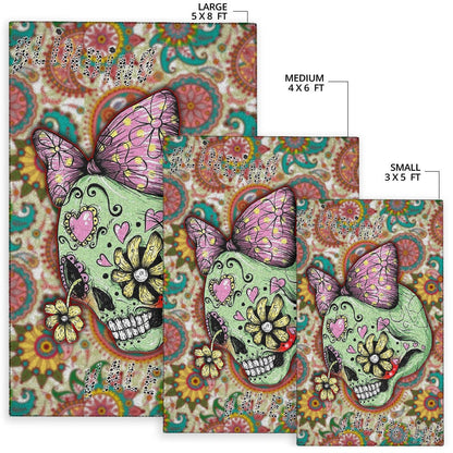 Valentine Area Rug - Drawing Floral Skull Blinding Valentine Rugs Home Decor