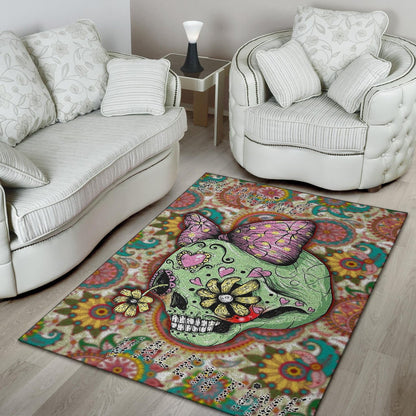 Valentine Area Rug - Drawing Floral Skull Blinding Valentine Rugs Home Decor