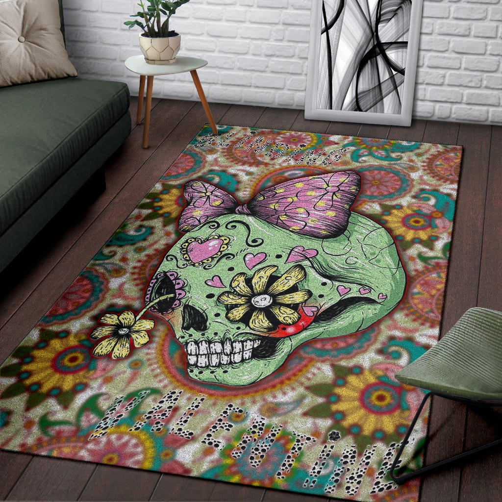 Valentine Area Rug - Drawing Floral Skull Blinding Valentine Rugs Home Decor