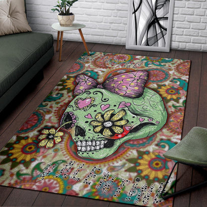 Valentine Area Rug - Drawing Floral Skull Blinding Valentine Rugs Home Decor