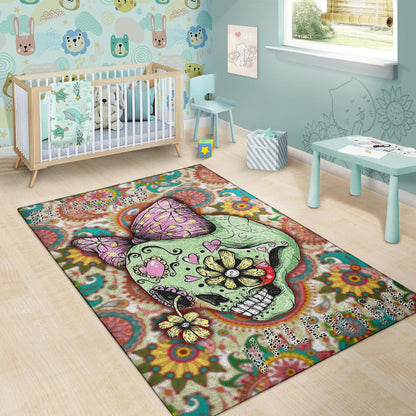 Valentine Area Rug - Drawing Floral Skull Blinding Valentine Rugs Home Decor