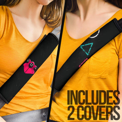 Squid Game Movie Seat Belt Covers - Squid Worker Team 3 Colorful Round Square Triangle Belt Covers