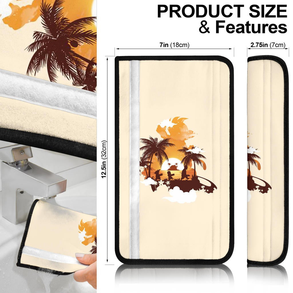 Dragon Ball Anime Seat Belt Covers - Master Roshi With Kids Goku And Krillin Sunset Silhouette Belt Covers