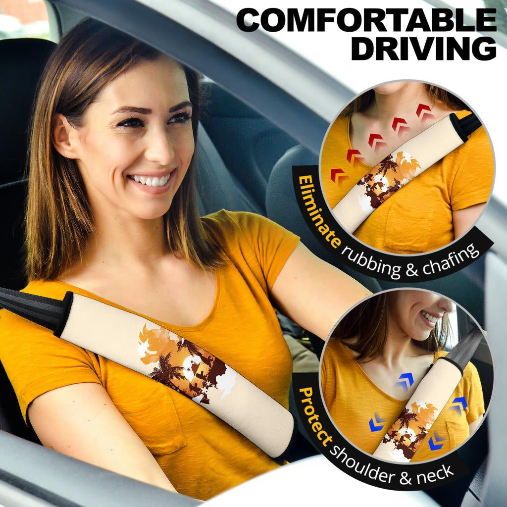 Dragon Ball Anime Seat Belt Covers - Master Roshi With Kids Goku And Krillin Sunset Silhouette Belt Covers