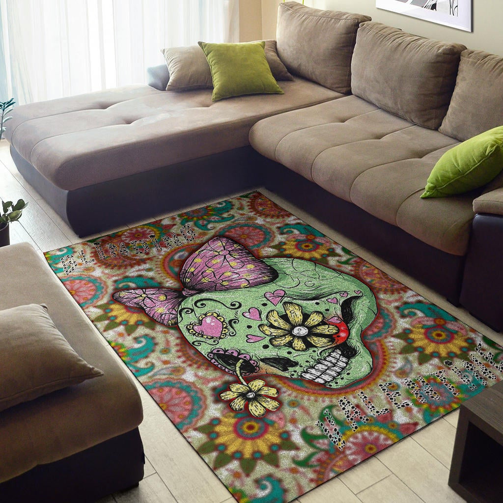 Valentine Area Rug - Drawing Floral Skull Blinding Valentine Rugs Home Decor