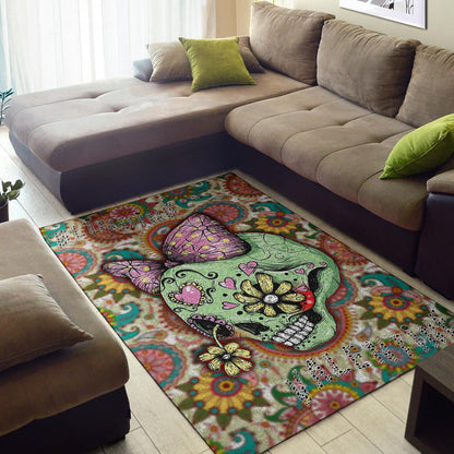 Valentine Area Rug - Drawing Floral Skull Blinding Valentine Rugs Home Decor