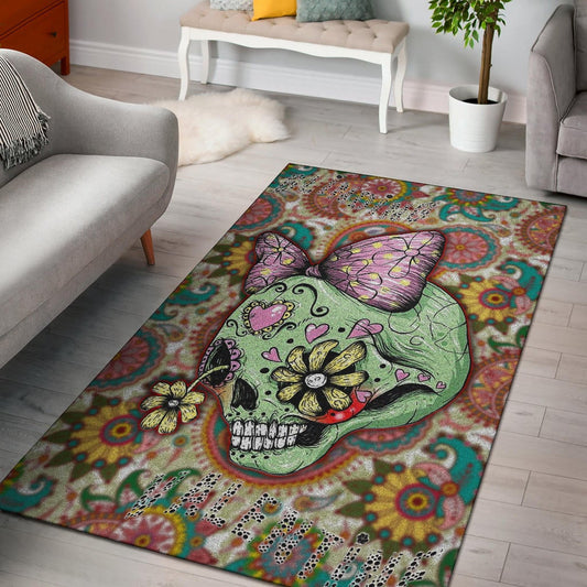 Valentine Area Rug - Drawing Floral Skull Blinding Valentine Rugs Home Decor