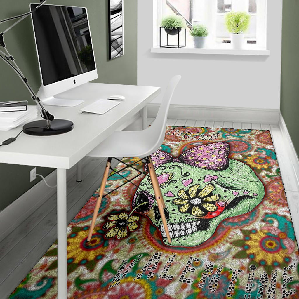 Valentine Area Rug - Drawing Floral Skull Blinding Valentine Rugs Home Decor