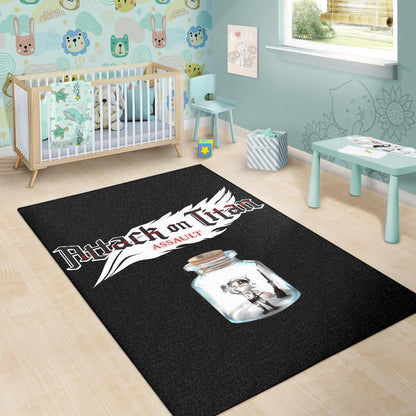 Attack On Titan Anime Area Rug - Funny Chibi Cleaning Levi In Jar Bottle Trap Rugs Home Decor